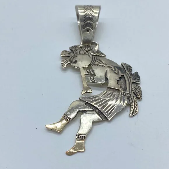 Vtg Sterling Silver Gold Signed Mike Smith Navajo Pendant Native American Indian - Picture 6 of 11